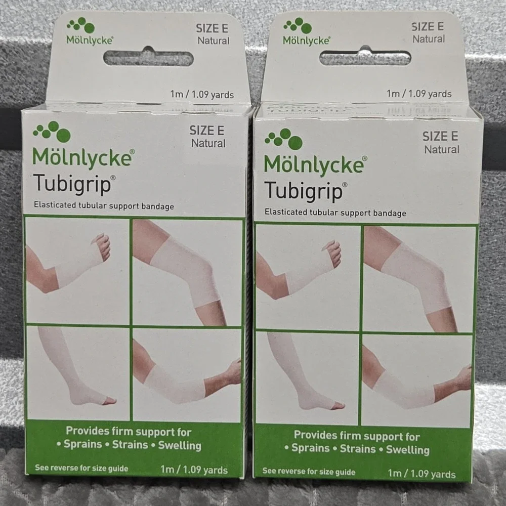 2 Molnlycke TUBIGRIP Size E Natural Elasticated Tubular Support Bandage 1M/1 Yd